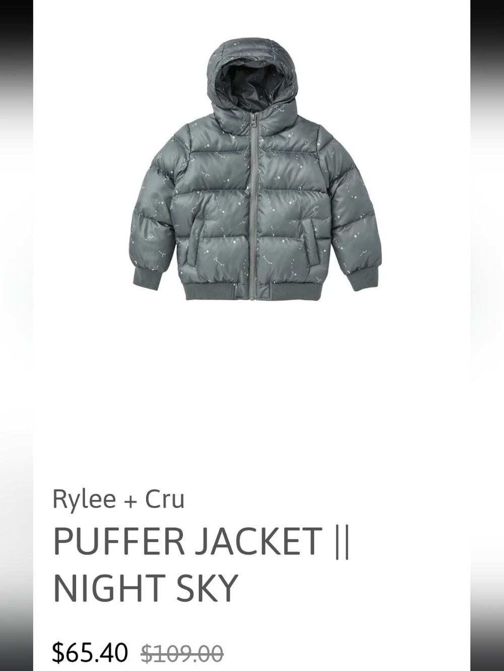 Rylee + Cru Night Sky Puffer Jacket, 2-3T